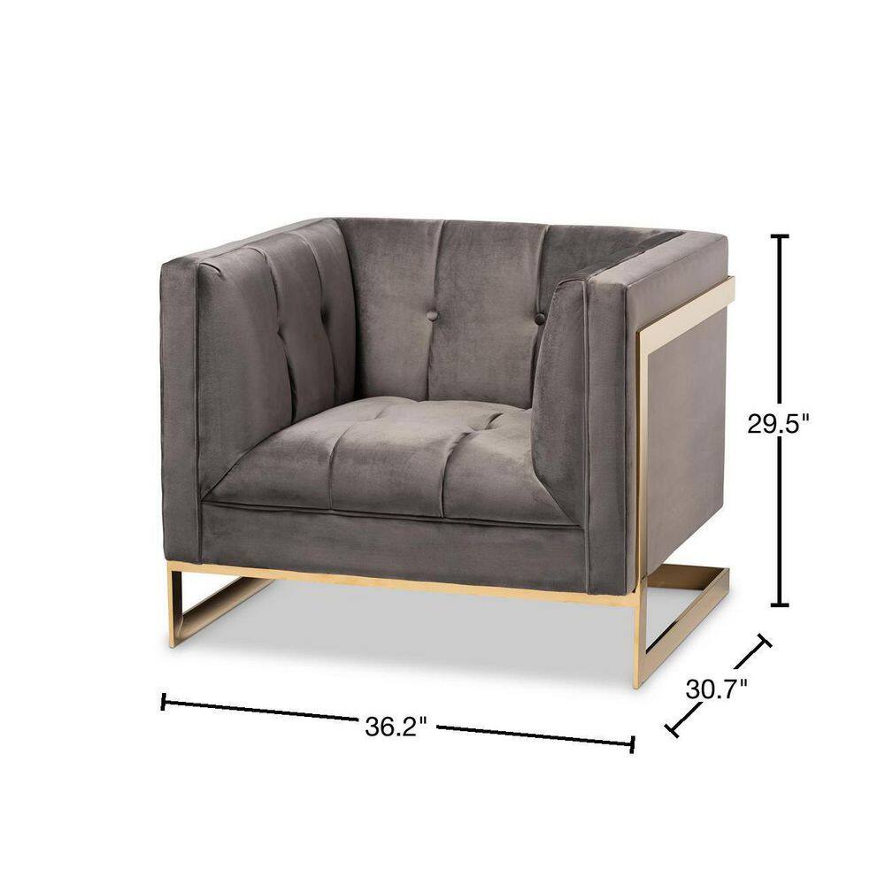Luxe Grey Velvet Armchair with Gold Metal Frame