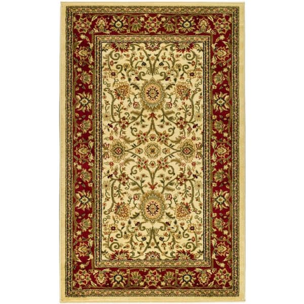 SAFAVIEH Lyndhurst Ivory/Red Doormat 3 ft. x 5 ft. Border Floral Antique Area Rug