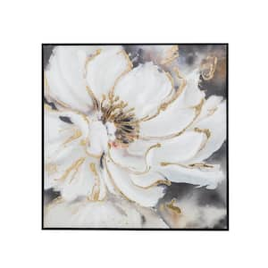 White and Gold Wooden Framed Floral Oil Painting Wall Art