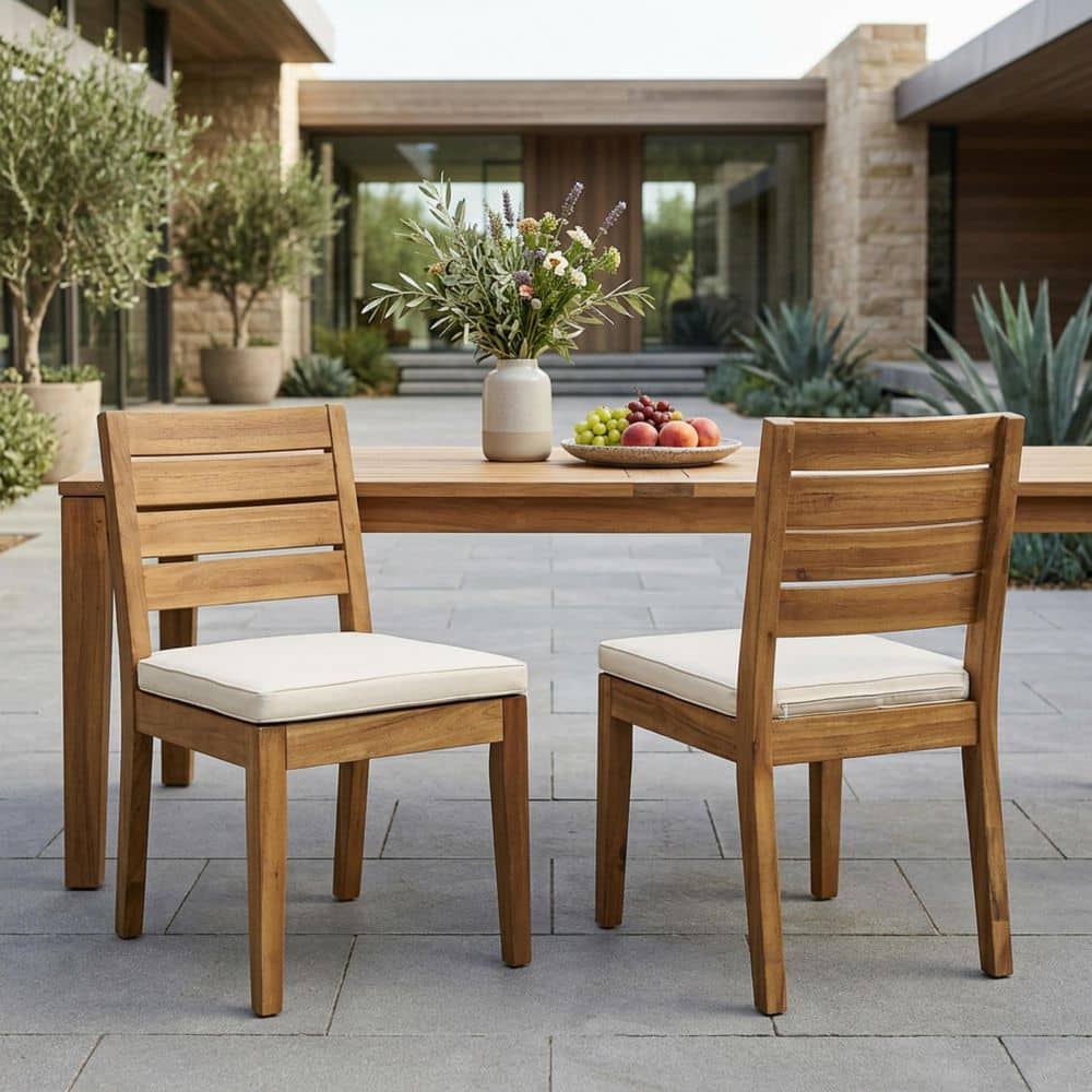 Natural Acacia Wood Outdoor Dining Chair with Water-Resistant Cushions in Beige Set of 2 Durable Construction price history on PriceWatchPro