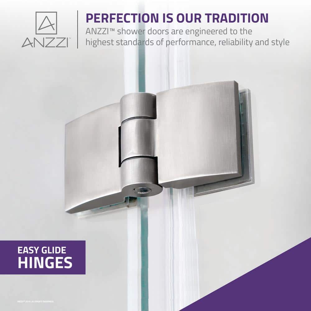 Pacific Frameless Hinged Tub Door in Brushed Nickel and Glass