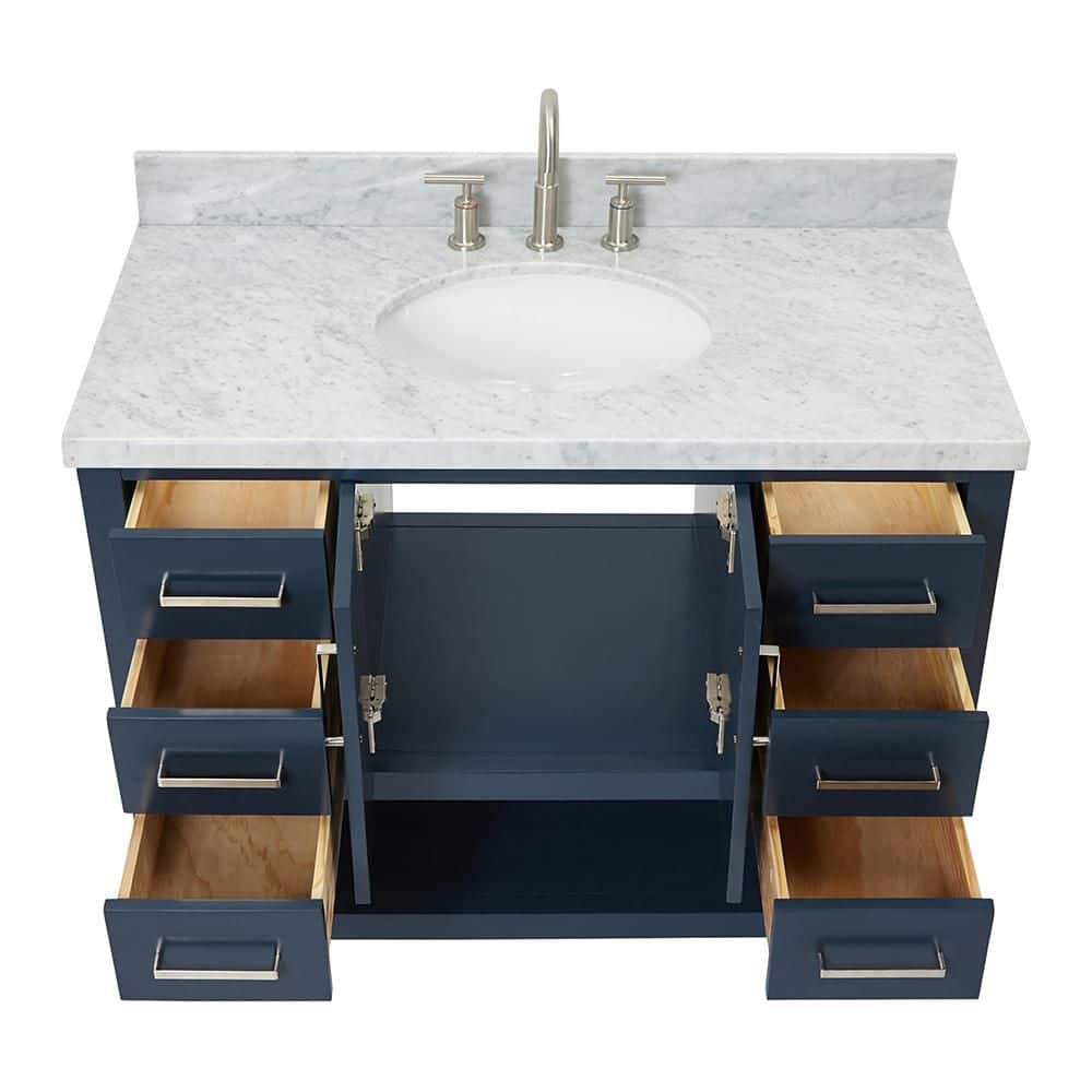 Magnolia 43" Midnight Blue Single Basin Vanity with Carrara White Top