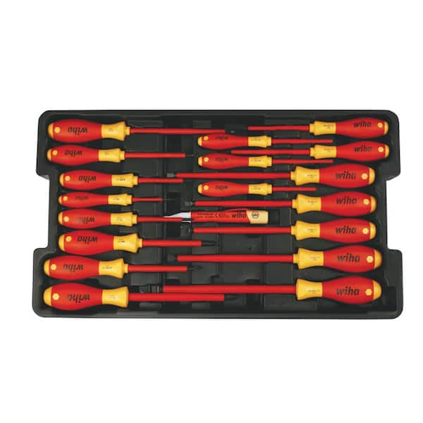 19 Piece Insulated SoftFinish Screwdriver & Cat III Voltage Detector Set with Toolbox Tray, Slotted, Phillips and Square