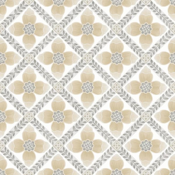 York Wallcoverings Mimi Neutral Quilted Floral Peel and Stick Wallpaper