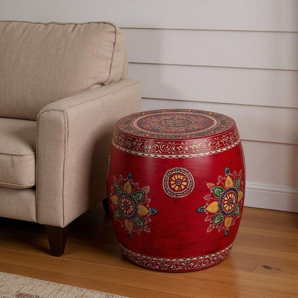17 in. Red Round Metal End Table
