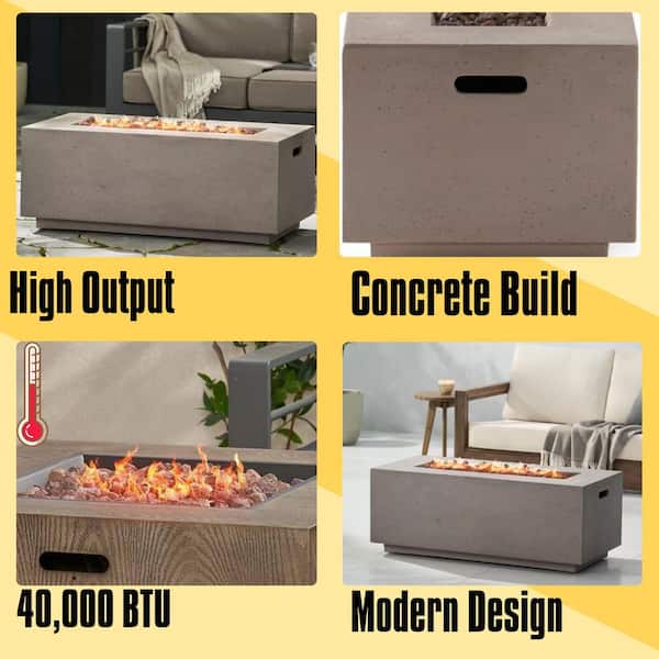40 in. 40,000-BTU Rectangular MGO Outdoor Patio Fire Pit Table in Light Grey