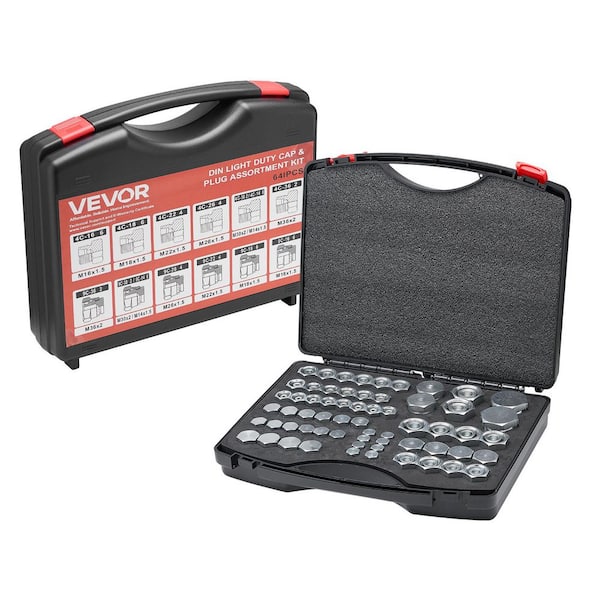 64-Pieces DIN Hydraulic Fittings Carbon Steel Hydraulic Cap Hose Tube and Pipe Fitting Kit Fitting 1 Size Plug Connector