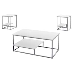 3-Piece 43 in. White Large Rectangle Wood Coffee Table Set with Shelf