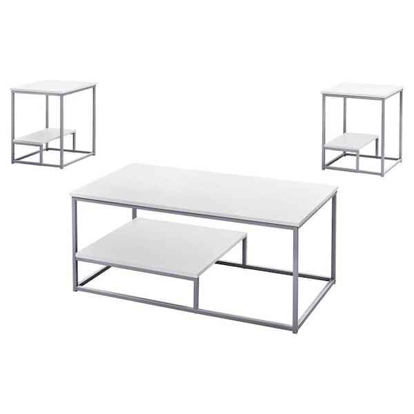 Unbranded 3-Piece 43 in. White Large Rectangle Wood Coffee Table Set with Shelf