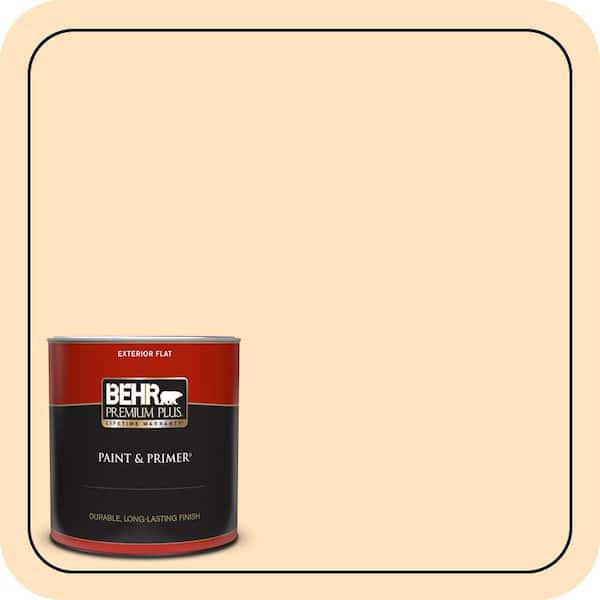 BEHR PREMIUM PLUS 1 qt. #320C-2 Cream Yellow Flat Exterior Paint & Primer