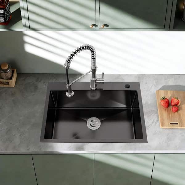 27 in. L x 19 in. W Dop-in Single Bowl 20-Gauge Black Stainless Steel Kitchen Sink with Drain Accessories