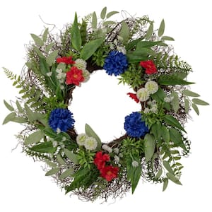 24-in., Artificial Wreath Americana Mixed Floral Patriotic, Unlit