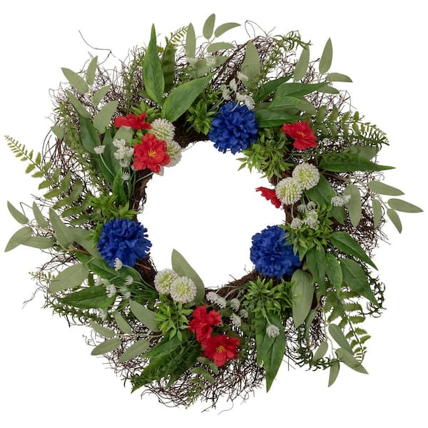 Northlight 24-in., Artificial Wreath Americana Mixed Floral Patriotic, Unlit