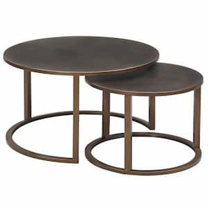 27.5 in. x 27.5 in. x 16 in. Round Metal Bronze Hayes Nesting Coffee Table 2-Piece Set