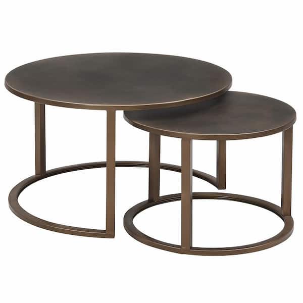 FirsTime & Co. 27.5 in. x 27.5 in. x 16 in. Round Metal Bronze Hayes Nesting Coffee Table 2-Piece Set