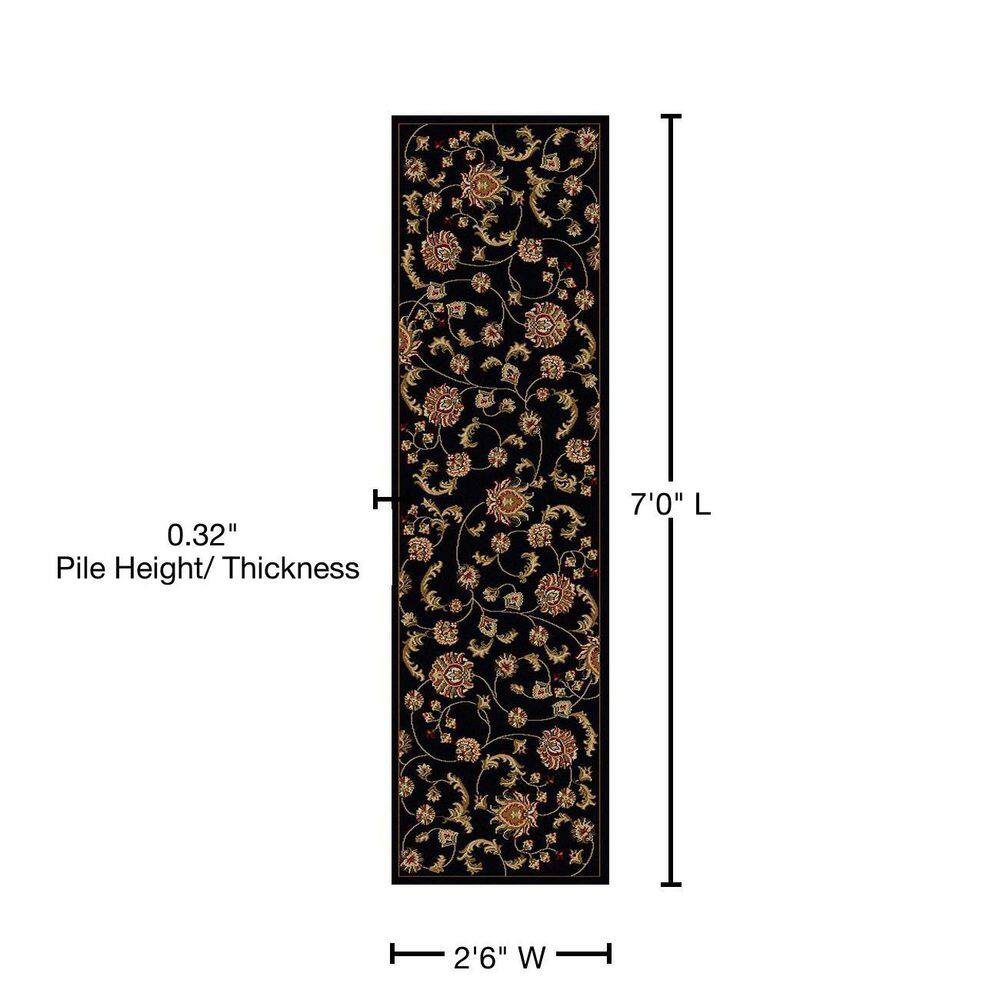 Como Black and Beige Floral Synthetic 8' Runner Area Rug