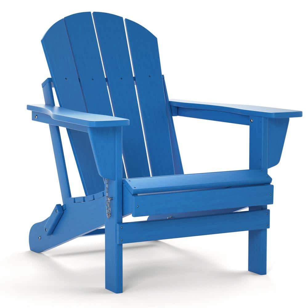 Cesicia Modern Folding Blue HDPE Plastic Patio Adirondack Chair Outdoor