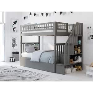Woodland Staircase Bunk Bed Twin over Twin with Twin Size Urban Trundle Bed in Grey