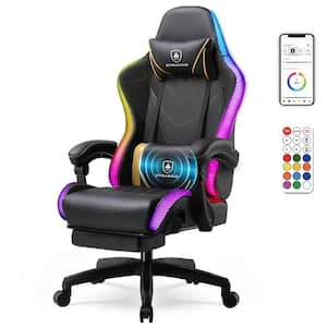 Gaming Chair Leather Ergonomic Computer Chair with Light Belt Adjustable Height Office Chair in Black