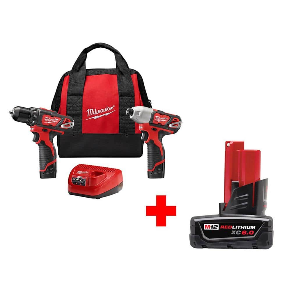 Milwaukee M12 12V Lithium-Ion Cordless Drill Driver/Impact Driver Combo Kit (2-Tool) with (1) 6.0AH Battery -  2494-22-XXX