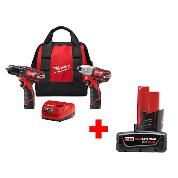 Milwaukee M12 12V Lithium-Ion Cordless Drill Driver/Impact Driver Combo Kit (2-Tool) with (1) 6.0AH Battery