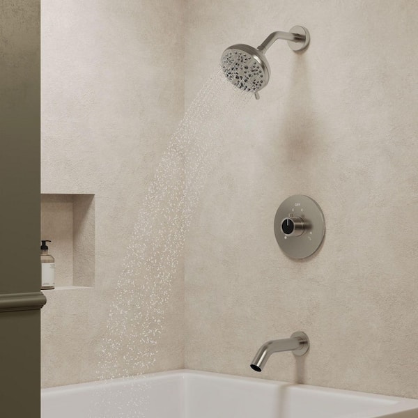 GRANDJOY 5 in. Wall Mount Single Handle 2-Spray Tub and Shower Faucet 2.5 GPM in Brushed Nickel Valve Included