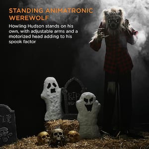 61 in. Standing Werewolf, Howling Hudson Halloween Animatronic w/Pre-Recorded Phrases, LED Eyes