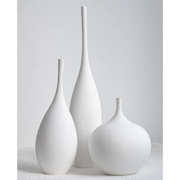 Unbranded 3-Piece White Ceramic Boho Wabi-Sabi Vase Set for Home Decor, 9.25 in. L x 6.5 in. W x 16.14 in.H