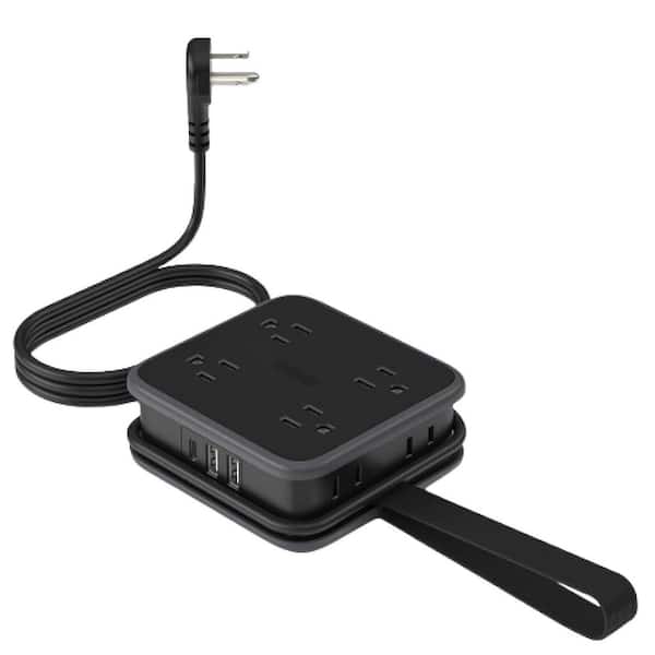 Lukyamzn Black 10 Amp Tamper Resistant Extension 5 ft. Extension 3 Side Outlet, 8 AC Outlets, 2 USB-A and 1 USB-C Ports