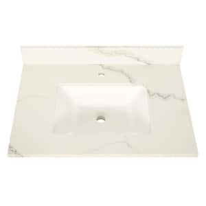 Nevado 37 in. W x 22 in. D x 36 in. H Single Sink Bath Vanity in White with Calacatta White Quartz Top single hole