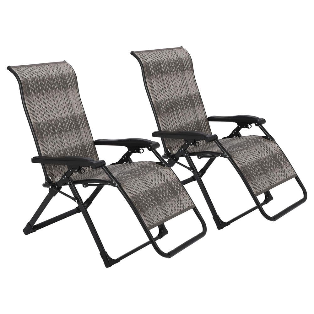 Black Steel Folding Outdoor Lounge Chair with PE Rattan Seat, Adjustable Backrest, Wide Armrest for Garden, Set of 2 price history on PriceWatchPro