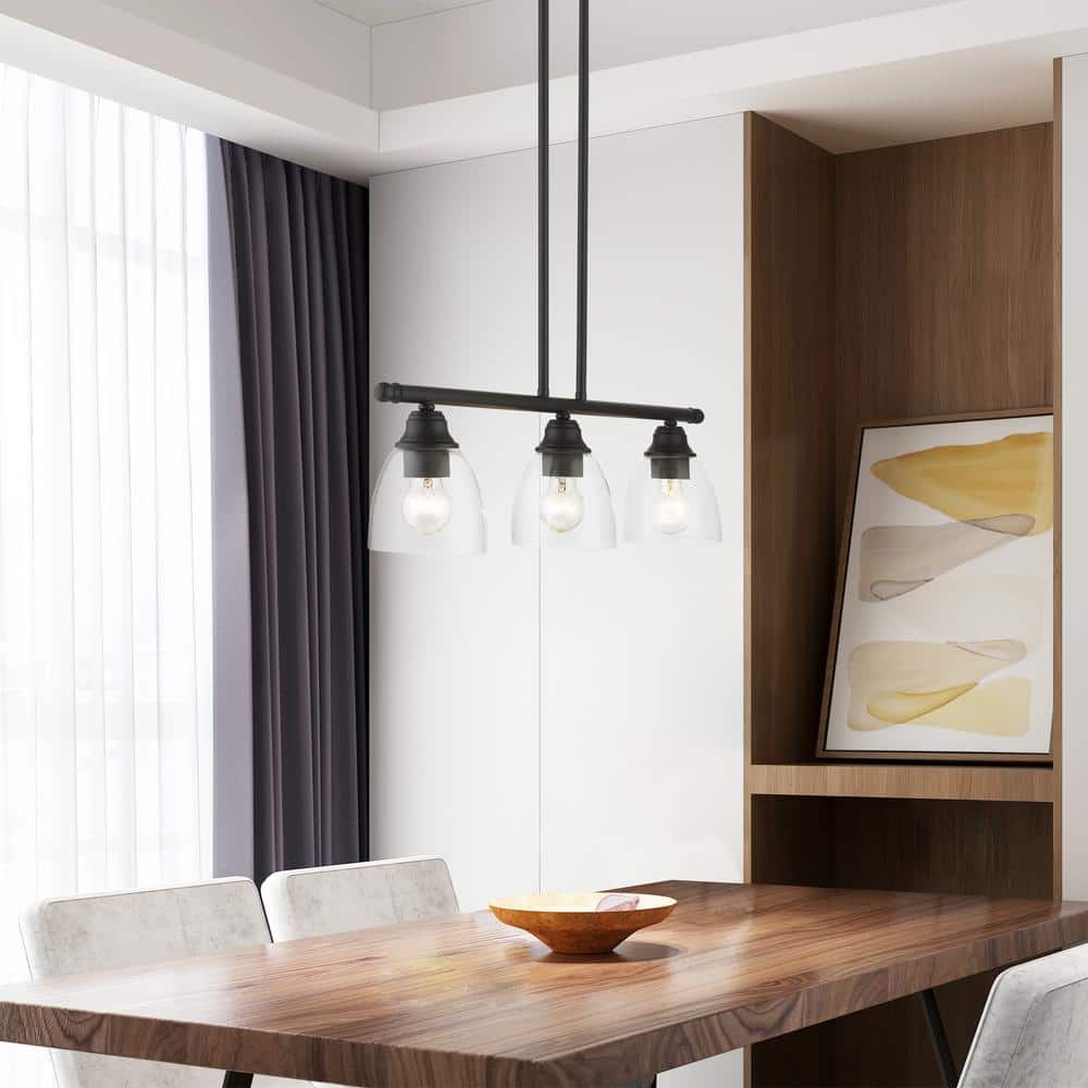 Montgomery 3-Light Black Hand Blown Glass Linear Chandelier