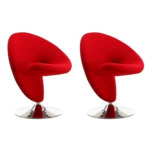 Curl Red and Polished Chrome Wool Blend Swivel Accent Chair (Set of 2)