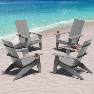 Oversize Modern Grey Plastic Outdoor Patio Adirondack Chair with Cup Holder (4-Pack)