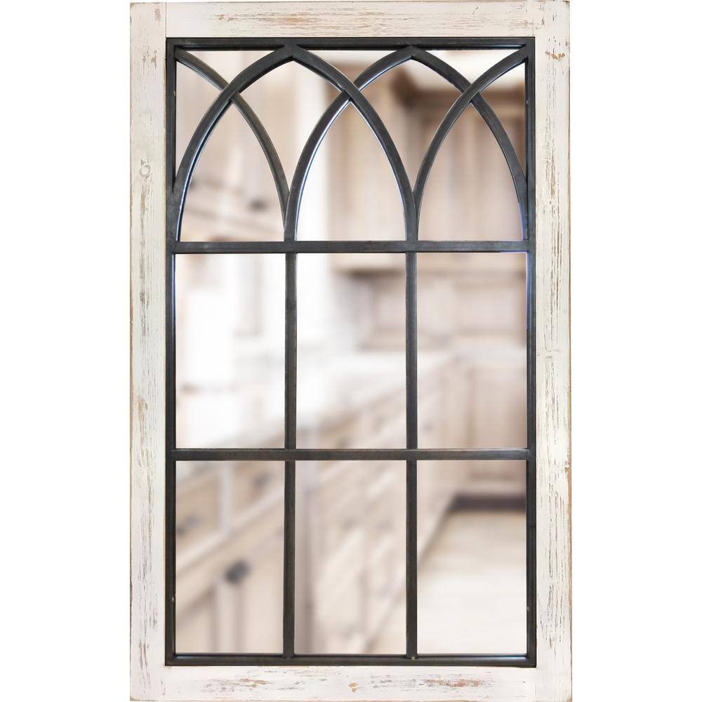 Distressed White Wood Rectangular Arch Wall Mirror
