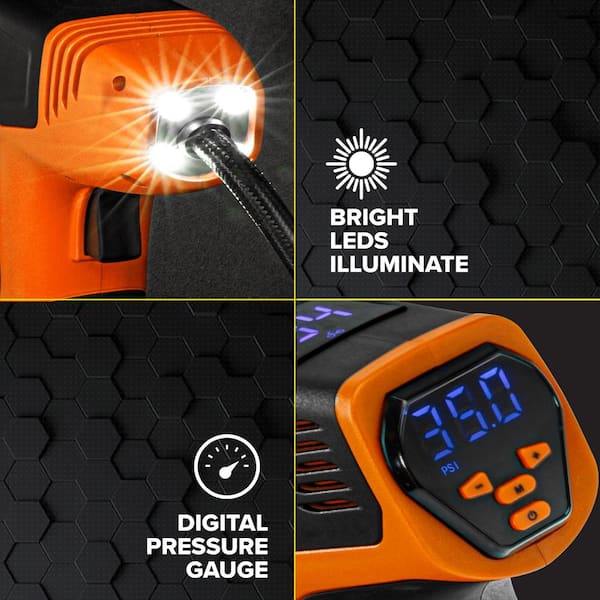 MIGHTIGER Cordless Tire Inflator – Portable Air Pump With Digital Display, LED Light | For Car, Bike, Motorcycle