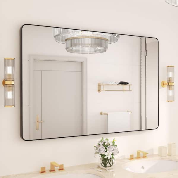 QuivaraView 48 in. W x 32 in. H Rectangular Modern Aluminum Micro-Arc Framed Bathroom Vanity Wall Mounted Mirror