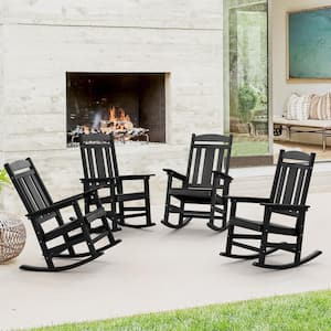 Black Recycled Plastic HDPS Porch Patio Adirondack Outdoor Rocking Chair Porch Rocker Patio Rocking Chairs (Set of 4)