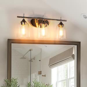 Modern Vintage 20 in. 3-Light Brushed Nickel Vanity Light with Clear Glass Shades
