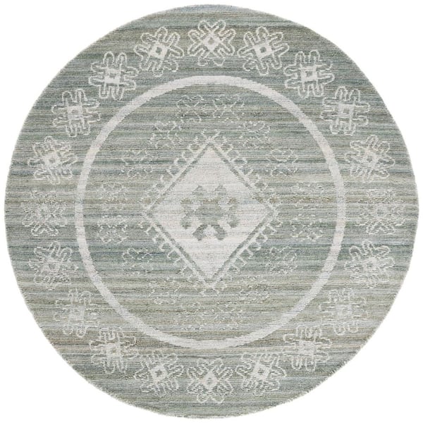 Marquee 6 ft. x 6 ft. Green/Sage Striped Ornate Round Area Rug
