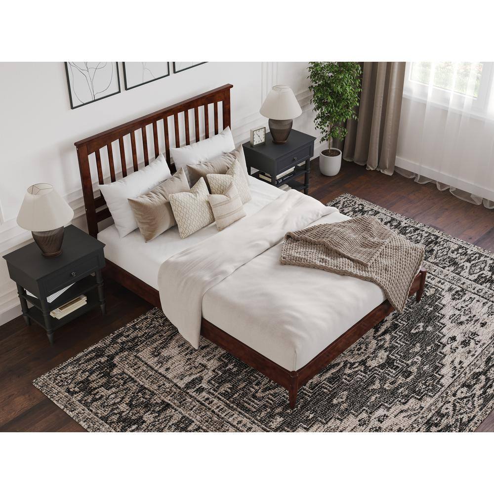 Becket Queen Walnut Wood Low Profile Platform Bed with Slats