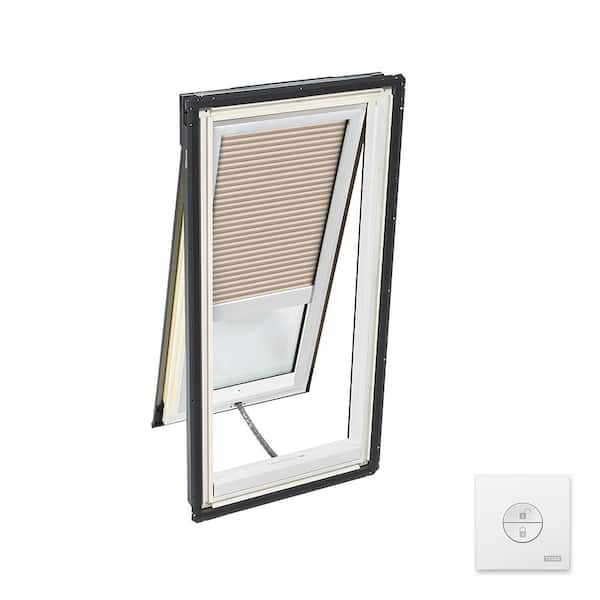 VELUX 21 in. x 37-7/8 in. Solar Powered Venting Deck Mount Skylight with Laminated Low-E3 Glass and Beige Room Darkening Blind