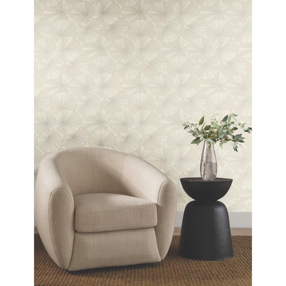 Cream and Taupe Lily Pads Non-pasted Washable Wallpaper