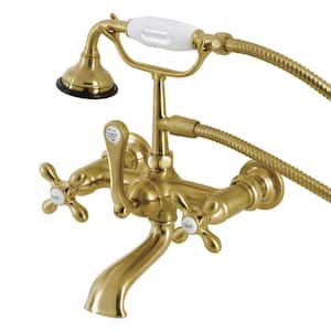 Aqua Vintage 3-Handle Wall-Mount Clawfoot Tub Faucets with Hand Shower in Brushed Brass