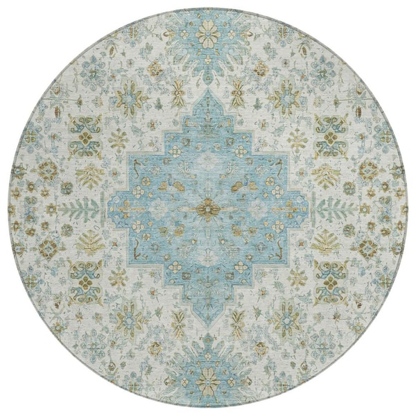Chantille Machine Washable Indoor/Outdoor Abstract ACN2806 Ivory 8 ft. x 8 ft. Round Rug