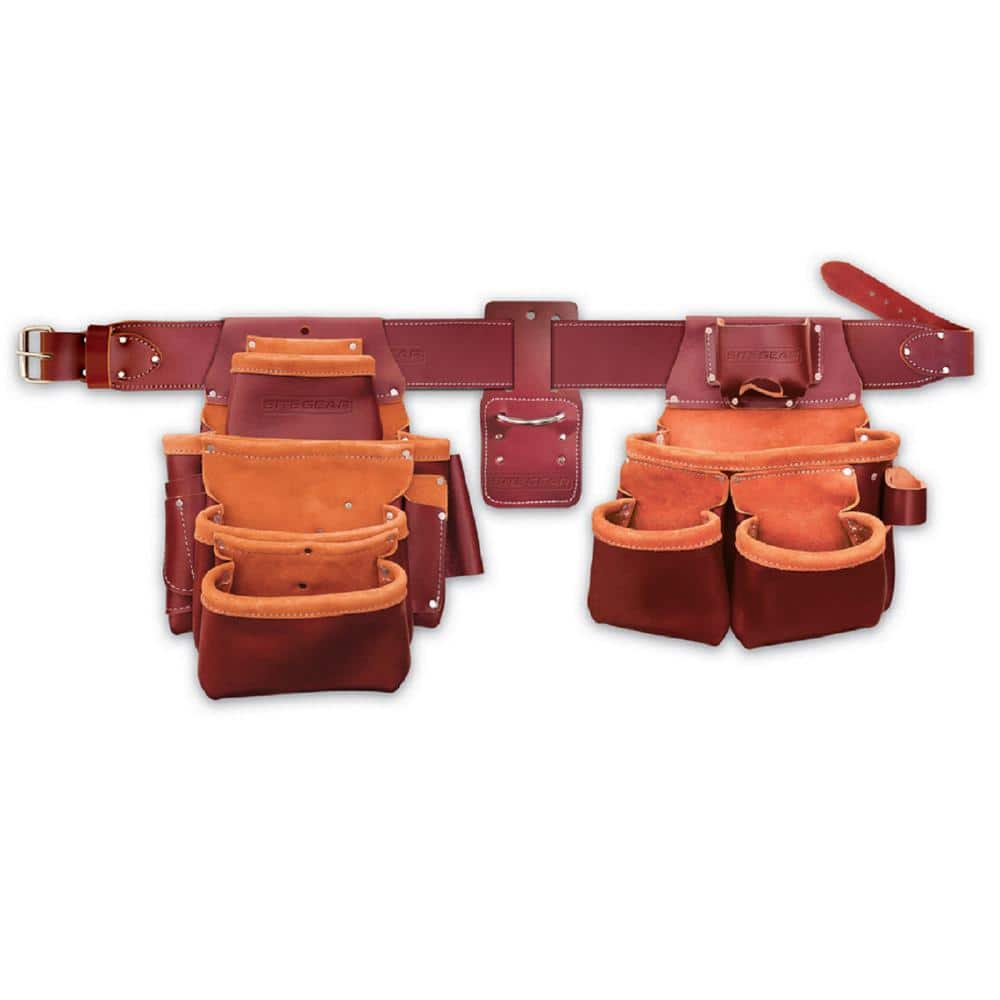 SITE GEAR 16 in. 15-Pocket 4-Piece Leather Pro Framer's Combo Tool Belt in  Brown 51-15089XL The Home Depot