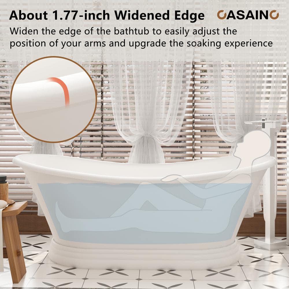 67" Matte White Stone Resin Freestanding Soaking Bathtub