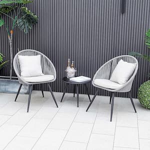 3-Piece Patio Conversation Set with Seat and Back Cushions, Tempered Glass Tabletop