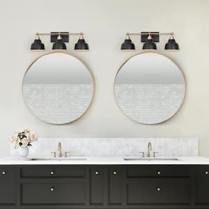 Modern Black Bathroom Vanity Light with Gold Arm, 24.5 in. 3-Light Metal Bell Bath Wall Sconce for Arched/Round Mirror