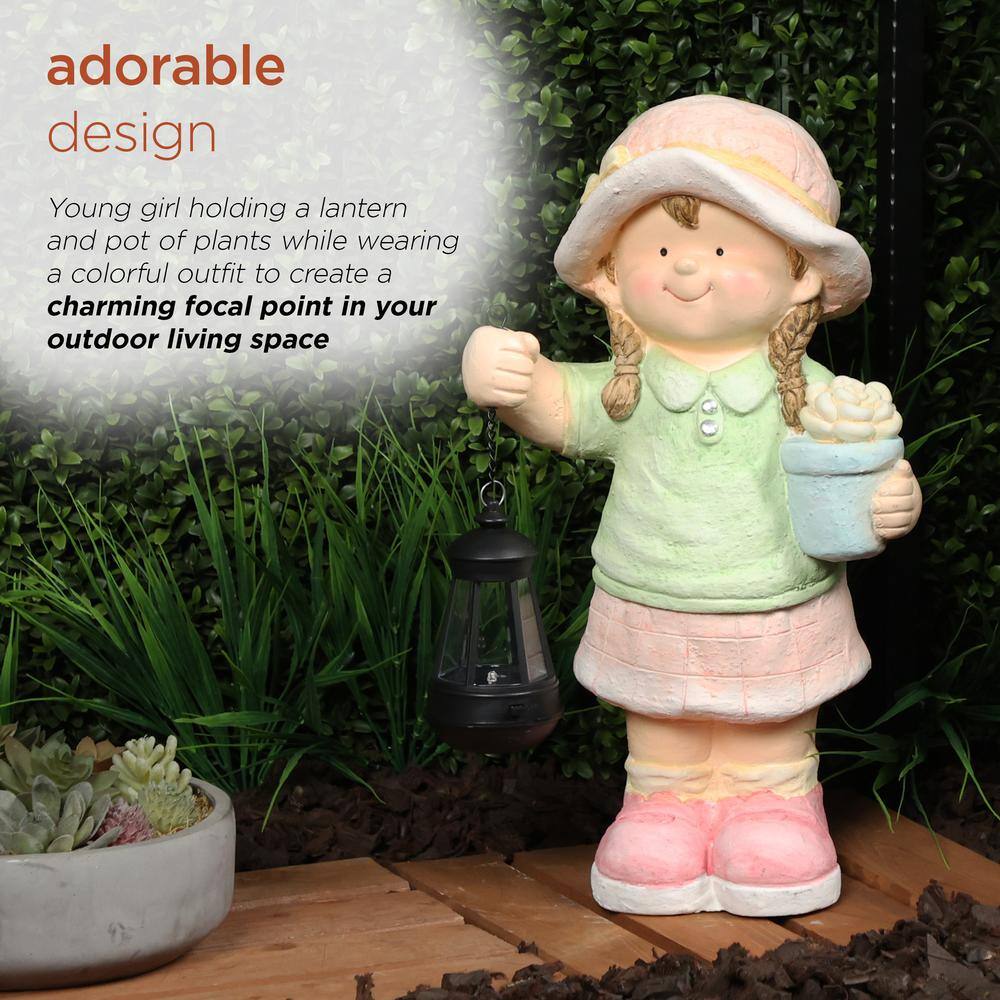 17" Tall Girl Holding Lantern Solar LED Light Statue